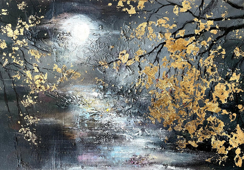 'To The Moon and Back' Oil painting Gilded