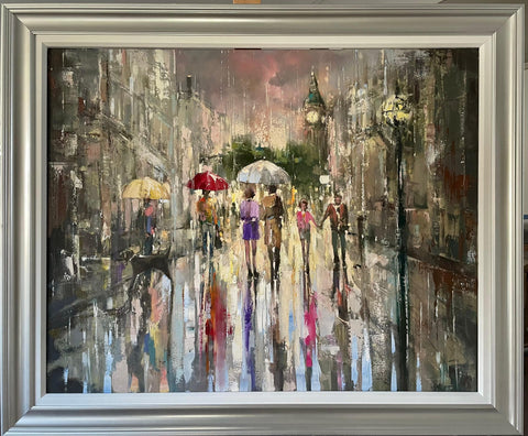 'The City Rains' Original Oil Painting Framed
