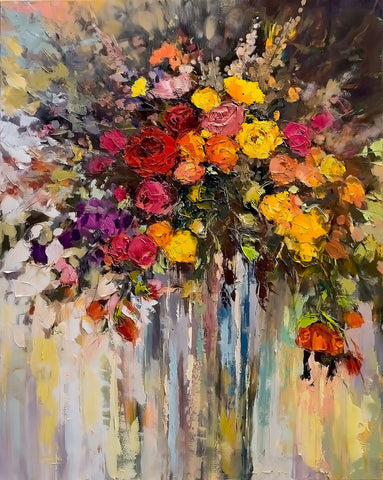 'Autumn Bunch', 2015 Limited Edition Prints - Eva Czarniecka Umbrella Oil paintings Rain London Streets Pallets Knife Limited Edition Prints Impressionism Art Contemporary