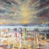 'Beach Explorers' 2016 Oil on Canvas, Ready to Hang - Eva Czarniecka Umbrella Oil paintings Rain London Streets Pallets Knife Limited Edition Prints Impressionism Art Contemporary
