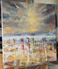 'Beach Explorers' 2016 Oil on Canvas, Ready to Hang - Eva Czarniecka Umbrella Oil paintings Rain London Streets Pallets Knife Limited Edition Prints Impressionism Art Contemporary