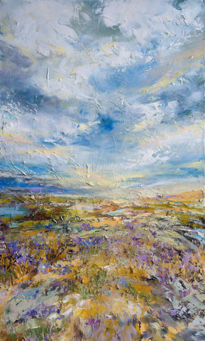 'Lavender Summer' Original Oil on Canvas Ready to Hang - Eva Czarniecka Umbrella Oil paintings Rain London Streets Pallets Knife Limited Edition Prints Impressionism Art Contemporary
