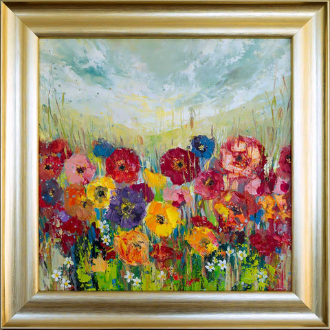 'Flowers in Valley' (2017) Oil on Canvas, Ready to Hang - Eva Czarniecka Umbrella Oil paintings Rain London Streets Pallets Knife Limited Edition Prints Impressionism Art Contemporary