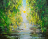 'Green River' Modern Oil Painting, Canvas Ready to Hang, Ideal Gift or Home Decor - Eva Czarniecka Umbrella Oil paintings Rain London Streets Pallets Knife Limited Edition Prints Impressionism Art Contemporary