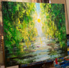 'Green River' Modern Oil Painting, Canvas Ready to Hang, Ideal Gift or Home Decor - Eva Czarniecka Umbrella Oil paintings Rain London Streets Pallets Knife Limited Edition Prints Impressionism Art Contemporary