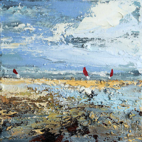 'Sailing' Modern Oil Painting, Canvas Ready to Hang, Ideal Gift or Home Decor - Eva Czarniecka Umbrella Oil paintings Rain London Streets Pallets Knife Limited Edition Prints Impressionism Art Contemporary