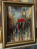 'London at Night' Original Oil Painting on Canvas Ready to Hang Framed FREE SHIPPING - Eva Czarniecka Umbrella Oil paintings Rain London Streets Pallets Knife Limited Edition Prints Impressionism Art Contemporary