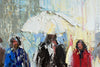 'Evening Lights' 2017) Oil Picture Ready To Hang - Eva Czarniecka Umbrella Oil paintings Rain London Streets Pallets Knife Limited Edition Prints Impressionism Art Contemporary