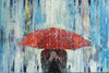 'Behind Red Umbrella' Modern Oil Painting, Canvas Ready to Hang, (Reserved for Steve) - Eva Czarniecka Umbrella Oil paintings Rain London Streets Pallets Knife Limited Edition Prints Impressionism Art Contemporary