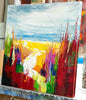 'Midsummer Beach' (2017) Oil on Canvas Ready to Hang - Eva Czarniecka Umbrella Oil paintings Rain London Streets Pallets Knife Limited Edition Prints Impressionism Art Contemporary