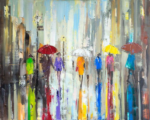 'London Lights' Modern Oil Painting, Canvas Ready to Hang,Reserved - Eva Czarniecka Umbrella Oil paintings Rain London Streets Pallets Knife Limited Edition Prints Impressionism Art Contemporary