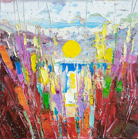 'Sunset II' (2017 )Oil on Canvas ,Framed ,Ready to Hang - Eva Czarniecka Umbrella Oil paintings Rain London Streets Pallets Knife Limited Edition Prints Impressionism Art Contemporary