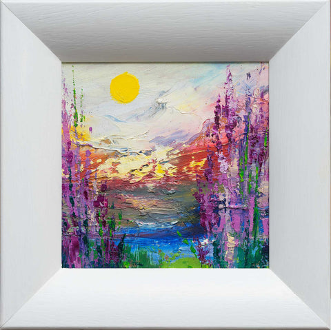 'Sunrise by the Lake II' (2017) Oil on Canvas, Framed,Ready to Hang - Eva Czarniecka Umbrella Oil paintings Rain London Streets Pallets Knife Limited Edition Prints Impressionism Art Contemporary