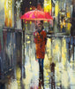 'City at Night' (2017) Oil Painting on Canvas Ready to Hang, Framed - Eva Czarniecka Umbrella Oil paintings Rain London Streets Pallets Knife Limited Edition Prints Impressionism Art Contemporary