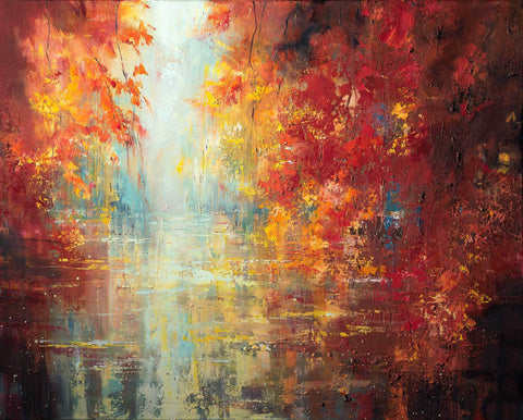 'The Secret Place' (2017) Oil on canvas Ready to Hang - Eva Czarniecka Umbrella Oil paintings Rain London Streets Pallets Knife Limited Edition Prints Impressionism Art Contemporary