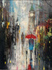 'Evening Stroll in Westminster'  (2017) Oil Painting on Canvas Framed Ready to Hang - Eva Czarniecka Umbrella Oil paintings Rain London Streets Pallets Knife Limited Edition Prints Impressionism Art Contemporary