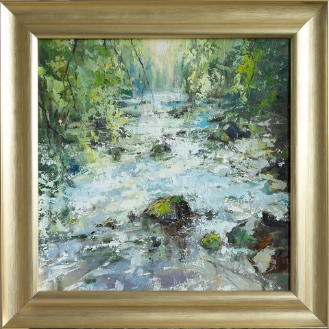 'River Afon Twrch' Oil on Canvas, Ready to Hang - Eva Czarniecka Umbrella Oil paintings Rain London Streets Pallets Knife Limited Edition Prints Impressionism Art Contemporary