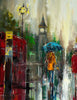 'Love Affair in London'  (2017) Large Oil Picture Ready To Hang. - Eva Czarniecka Umbrella Oil paintings Rain London Streets Pallets Knife Limited Edition Prints Impressionism Art Contemporary