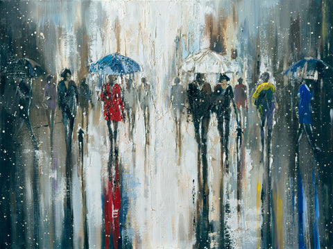 'Winter Escape II' Oil Painting (Commission/Reserved for Kath) - Eva Czarniecka Umbrella Oil paintings Rain London Streets Pallets Knife Limited Edition Prints Impressionism Art Contemporary