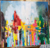 'Summer Impressions' 2017 Mixed Media Painting Ready To Hang - Eva Czarniecka Umbrella Oil paintings Rain London Streets Pallets Knife Limited Edition Prints Impressionism Art Contemporary