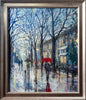 London At Dusk (2017) Oil Painting on Canvas Framed Ready to Hang - Eva Czarniecka Umbrella Oil paintings Rain London Streets Pallets Knife Limited Edition Prints Impressionism Art Contemporary