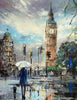 'London Reflections' Original Oil Painting on Canvas Ready to Hang - Eva Czarniecka Umbrella Oil paintings Rain London Streets Pallets Knife Limited Edition Prints Impressionism Art Contemporary