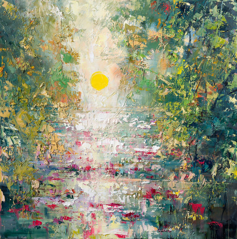 'Haze' 2017 Oil Painting on Canvas, Ready to Hang - Eva Czarniecka Umbrella Oil paintings Rain London Streets Pallets Knife Limited Edition Prints Impressionism Art Contemporary