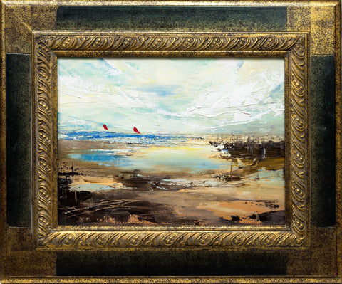 'Surfing' (2017) Oil Painting Framed Ready To Hang - Eva Czarniecka Umbrella Oil paintings Rain London Streets Pallets Knife Limited Edition Prints Impressionism Art Contemporary
