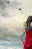 'Fly Away' (2017) Oil on Canvas Ready to Hang - Eva Czarniecka Umbrella Oil paintings Rain London Streets Pallets Knife Limited Edition Prints Impressionism Art Contemporary