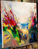'Searching the Blue' Oil on Canvas, Ready to Hang - Eva Czarniecka Umbrella Oil paintings Rain London Streets Pallets Knife Limited Edition Prints Impressionism Art Contemporary