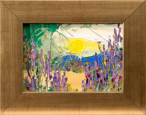 'Lavender Sun' to hang Oil on Canvas Board - Eva Czarniecka Umbrella Oil paintings Rain London Streets Pallets Knife Limited Edition Prints Impressionism Art Contemporary
