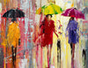 'Out in The Rain' Oil Painting Ready To Hang - Eva Czarniecka Umbrella Oil paintings Rain London Streets Pallets Knife Limited Edition Prints Impressionism Art Contemporary