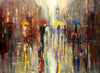 'AUTUMN REFLECTIONS' Hand Embellished Limited Edition Print on Canvas - Eva Czarniecka Umbrella Oil paintings Rain London Streets Pallets Knife Limited Edition Prints Impressionism Art Contemporary