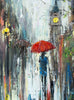 'Evening Stroll II' (2017) Oil Painting on Canvas Framed Ready to Hang - Eva Czarniecka Umbrella Oil paintings Rain London Streets Pallets Knife Limited Edition Prints Impressionism Art Contemporary