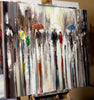 'Of Dark and Light' Large oil Painting Ready to Hang Reserved - Eva Czarniecka Umbrella Oil paintings Rain London Streets Pallets Knife Limited Edition Prints Impressionism Art Contemporary