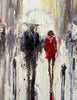 'Of Dark and Light' Large oil Painting Ready to Hang Reserved - Eva Czarniecka Umbrella Oil paintings Rain London Streets Pallets Knife Limited Edition Prints Impressionism Art Contemporary