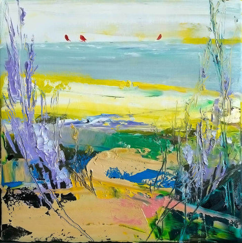 'Wild Beach' Oil Painting on Canvas, Ready to Hang - Eva Czarniecka Umbrella Oil paintings Rain London Streets Pallets Knife Limited Edition Prints Impressionism Art Contemporary