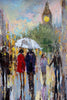'Out for a Walk' Oil Painting on Canvas, Ready to Hang - Eva Czarniecka Umbrella Oil paintings Rain London Streets Pallets Knife Limited Edition Prints Impressionism Art Contemporary