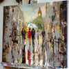 'Out for a Walk' Oil Painting on Canvas, Ready to Hang - Eva Czarniecka Umbrella Oil paintings Rain London Streets Pallets Knife Limited Edition Prints Impressionism Art Contemporary