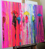'Buzzing Street' Acrylic Painting Ready To Hang - Eva Czarniecka Umbrella Oil paintings Rain London Streets Pallets Knife Limited Edition Prints Impressionism Art Contemporary