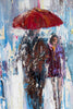 'Reflecting Breeze' Large Oil Painting Ready to Hang - Eva Czarniecka Umbrella Oil paintings Rain London Streets Pallets Knife Limited Edition Prints Impressionism Art Contemporary