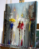 'Rainy Winter Day' Oil Painting on Canvas, Ready to Hang - Eva Czarniecka Umbrella Oil paintings Rain London Streets Pallets Knife Limited Edition Prints Impressionism Art Contemporary