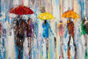 'Reflecting Breeze' Large Oil Painting Ready to Hang - Eva Czarniecka Umbrella Oil paintings Rain London Streets Pallets Knife Limited Edition Prints Impressionism Art Contemporary