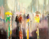 'Rainy Stroll' Oil Painting Ready To Hang - Eva Czarniecka Umbrella Oil paintings Rain London Streets Pallets Knife Limited Edition Prints Impressionism Art Contemporary