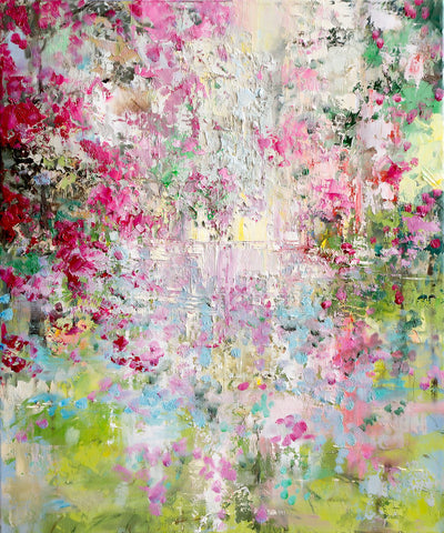 'Arrival Of Spring' Heavy Textured Oil Painting on Canvas, Ready to Hang - Eva Czarniecka Umbrella Oil paintings Rain London Streets Pallets Knife Limited Edition Prints Impressionism Art Contemporary