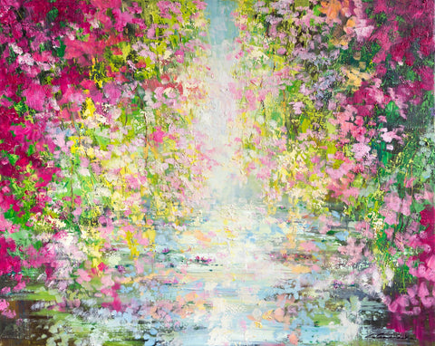 'Spring In The Air' Oil Painting Ready To Hang. - Eva Czarniecka Umbrella Oil paintings Rain London Streets Pallets Knife Limited Edition Prints Impressionism Art Contemporary