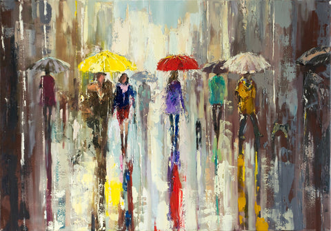 'Awakening Skies' Oil Painting, Canvas Ready to Hang, Ideal Gift or Home Decor - Eva Czarniecka Umbrella Oil paintings Rain London Streets Pallets Knife Limited Edition Prints Impressionism Art Contemporary