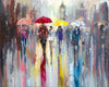 'Rainy April in London' Oil Painting Ready To Hang - Eva Czarniecka Umbrella Oil paintings Rain London Streets Pallets Knife Limited Edition Prints Impressionism Art Contemporary