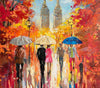 'Autumn in Central Park' Oil Painting Commission/Sold - Eva Czarniecka Umbrella Oil paintings Rain London Streets Pallets Knife Limited Edition Prints Impressionism Art Contemporary