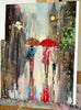 'Night Stroll' Oil Painting on Canvas, Ready to Hang - Eva Czarniecka Umbrella Oil paintings Rain London Streets Pallets Knife Limited Edition Prints Impressionism Art Contemporary